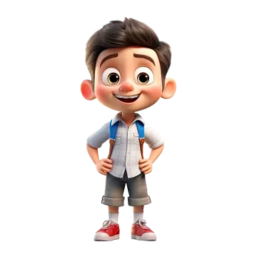 a little boy with a backpack standing in front of a white background