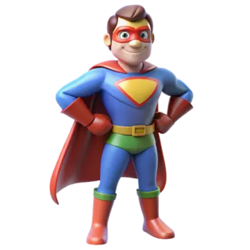 a cartoon character with a red cape and green pants