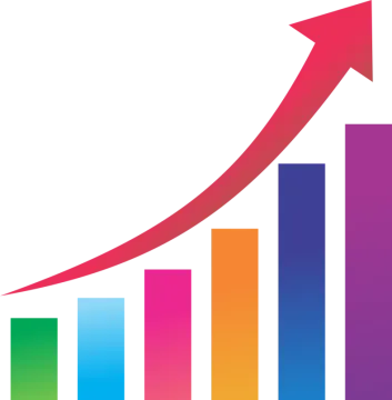 a bar chart with an arrow pointing upward