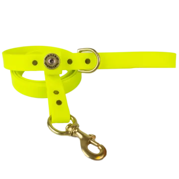 a yellow leash with a metal hook on it