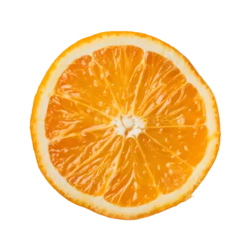 an orange cut in half on a white background