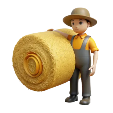 a 3d man holding a roll of hay