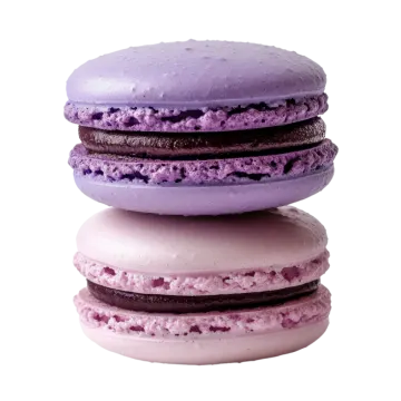 a stack of three different colored macarons