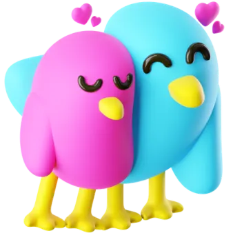a couple of blue and pink birds