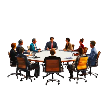 a group of people sitting around a round table