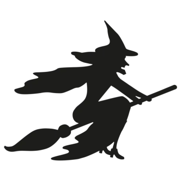 a silhouette of a witch flying on a broom
