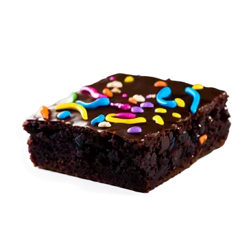 a close up of a square brownie with chocolate frosting