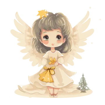 cute christmas angel with a christmas tree on a white background