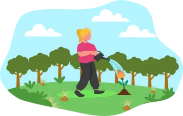 an illustration of a woman watering her garden