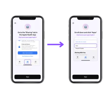 two screens showing how to use the app on an iphone