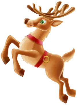 a reindeer with a red collar is running