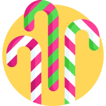 a candy cane with the letter m on it
