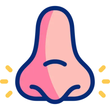 a pink nose with yellow spots