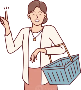 a woman wearing a lab coat and holding a basket