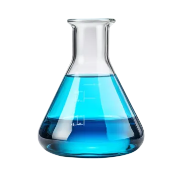 a blue liquid in a laboratory beakle