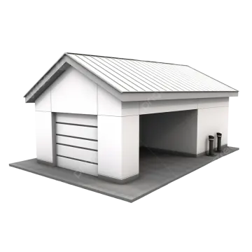 a white house with a garage on the roof