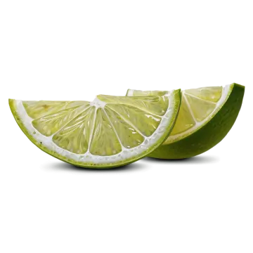 two limes cut in half on a white background