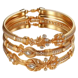 a pair of gold bracelets with diamonds