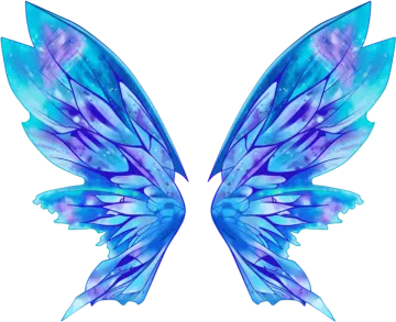 a pair of blue wings on a white background