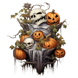 a pile of halloween pumpkins on a white background