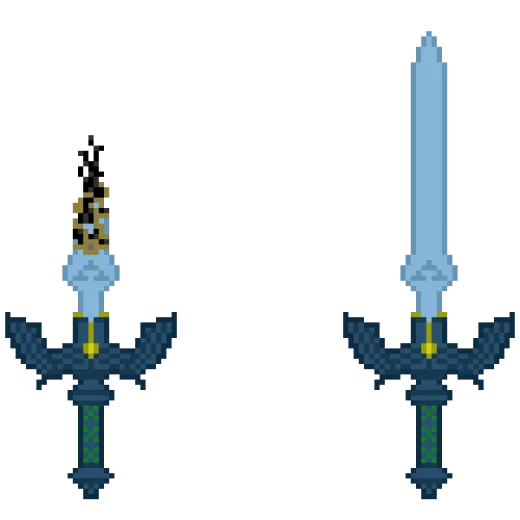 two swords, one with a sword and the other with an arrow