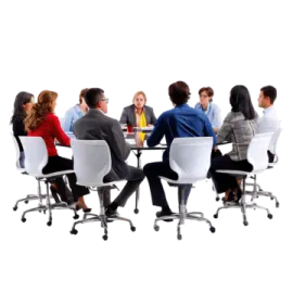 a group of people sitting around a table