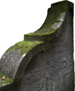 a stone bench with moss growing on it