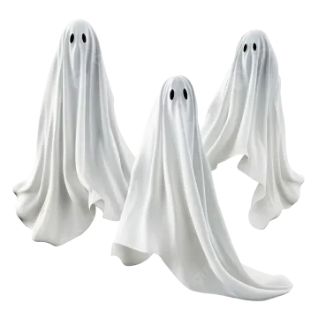 three white ghosts on a white background