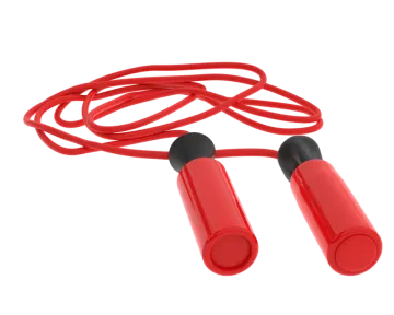 a pair of red earphones on white background