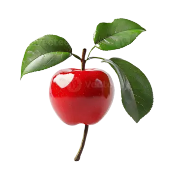 a red apple with green leaves on it
