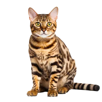 a bengal cat sitting and looking at the camera