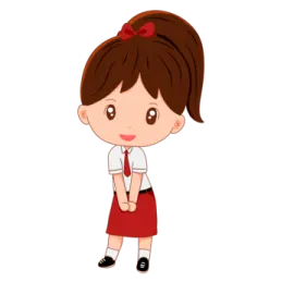 a cartoon girl in a red skirt and white shirt
