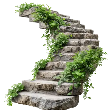 a set of stone steps with plants growing on them