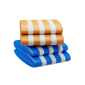 a stack of three blue and white striped pillows
