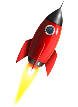 a red rocket is flying through the air