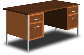 a brown desk with two drawers