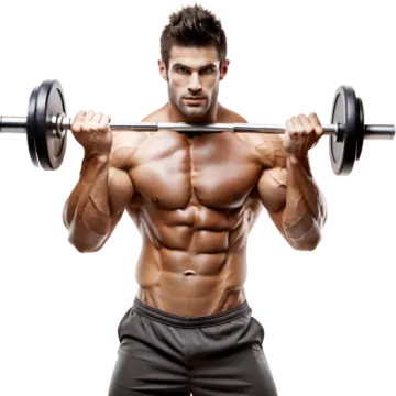 a man holding a barbell in his hands