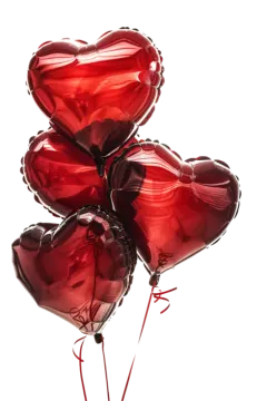 a bunch of red heart shaped balloons