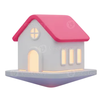 a small white house with pink roof and red roof