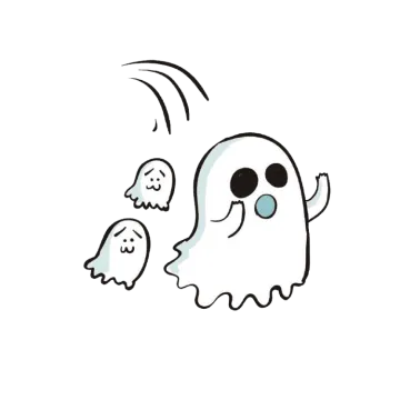 a cartoon ghost with two small ghosts