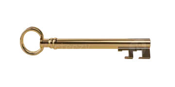 a golden key on a white background