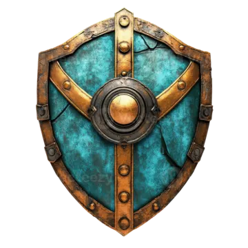 a blue and gold shield on a white background