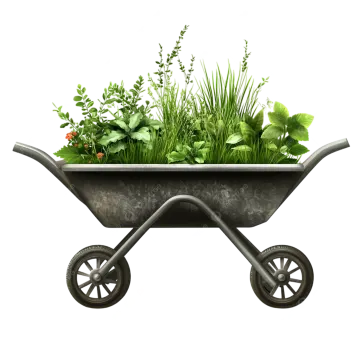 a wheelbar with plants in it