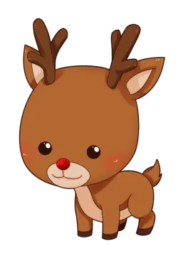 a cartoon reindeer with a red nose