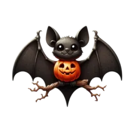 a bat with a pumpkin in its mouth
