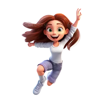 a cartoon girl jumping in the air