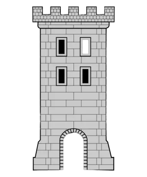 a castle tower with a door