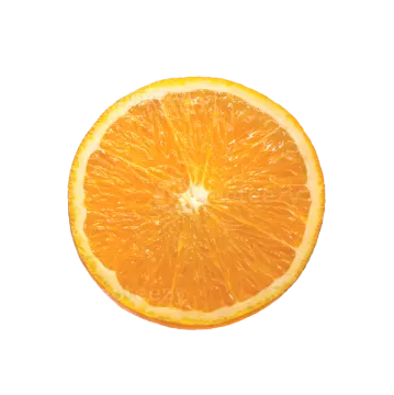 an orange cut in half on a white background