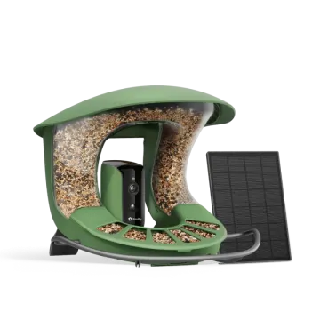 a bird feeder with a solar panel attached to it