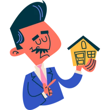 a man in a suit holding up a house